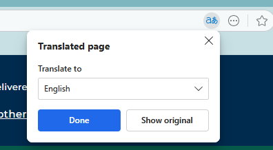 Microsoft Edge Browser Translation select language 2