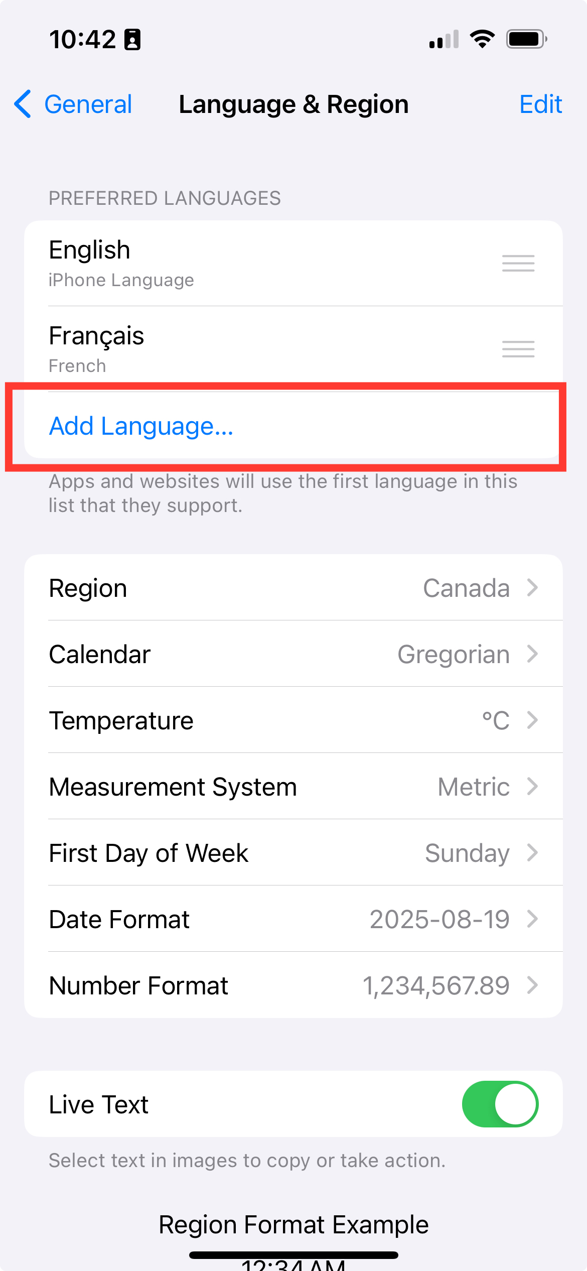Safari Mobile add select Language
